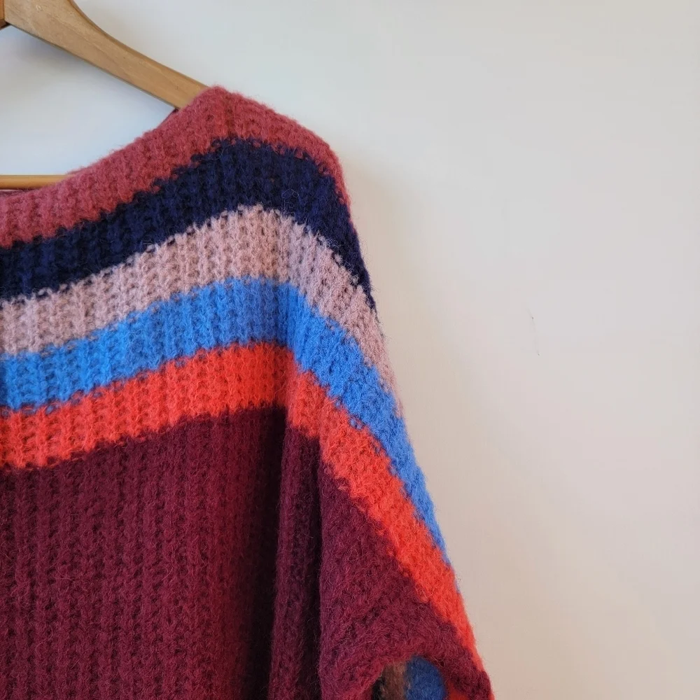 Free People New See the Rainbow Alpaca Striped Sweater Size XS Boho Scandi